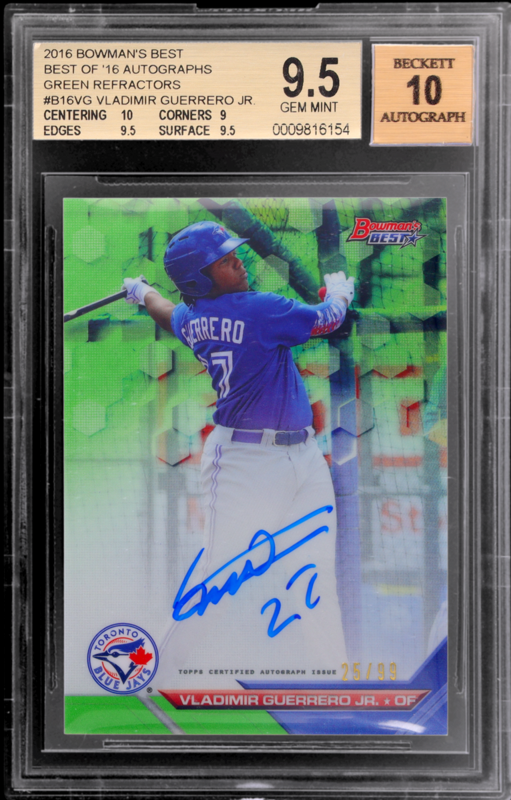 2016 Bowman&#39;s Best Best of &#39;16 Auto Green Refractor Vladimir Guerrero Jr. /99 BGS 9.5