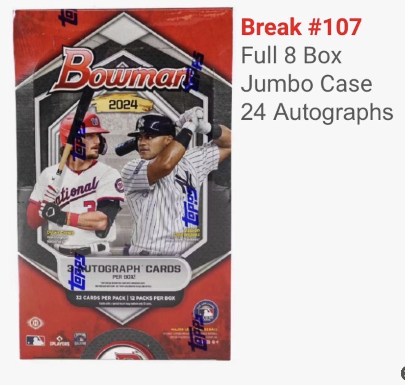 Break #107 - 2024 Bowman Baseball Full Jumbo 8 Box Case - Thursday, 5/9 3:00PM, MLB Teams: Cleveland Guardians
