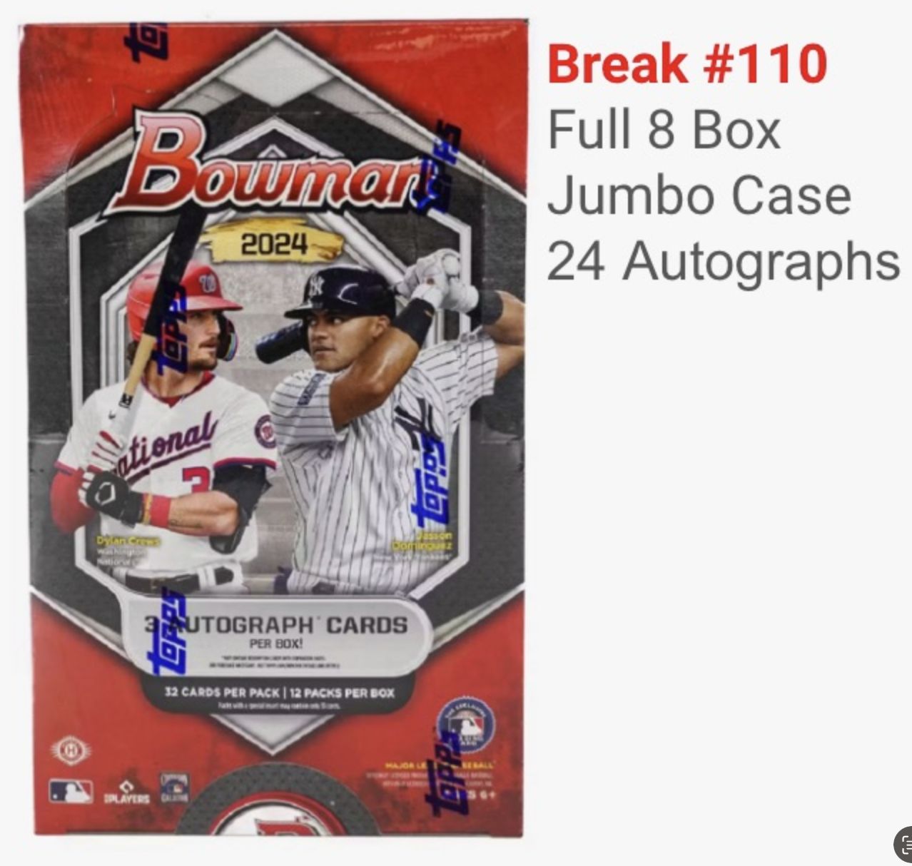 Break #110 - 2024 Bowman Baseball Full Jumbo 8 Box Case - Thursday, 5/9 5:00PM