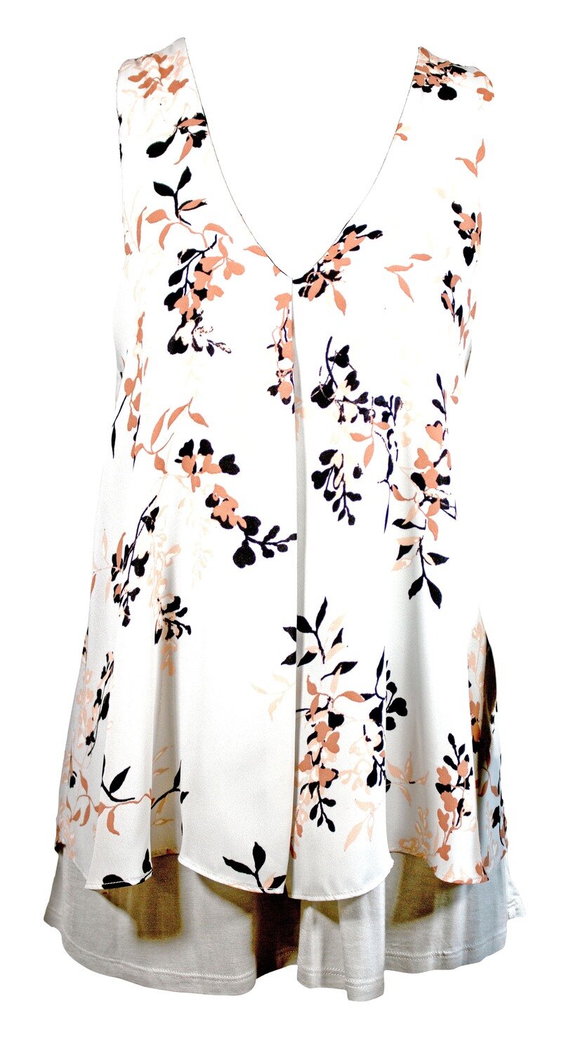 Blusa floreada rosa, gris y negro