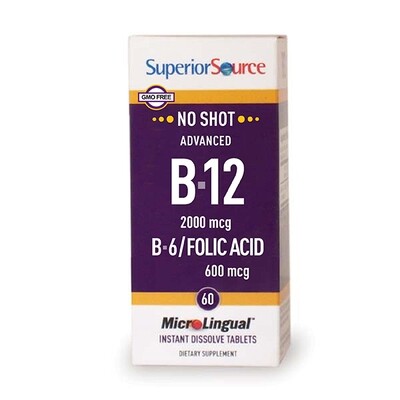 SuperiorSource NoShot AdvancedB12 2000mcg B6 2mg &amp;FolicAcid 600mg 60tabs