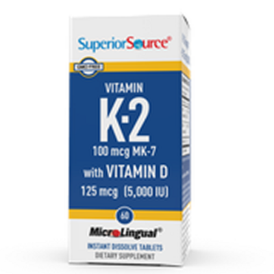 SuperiorSource VitaminK2 100mcg MK-7 W/VitD3 125mcg/5000IU 60tabs