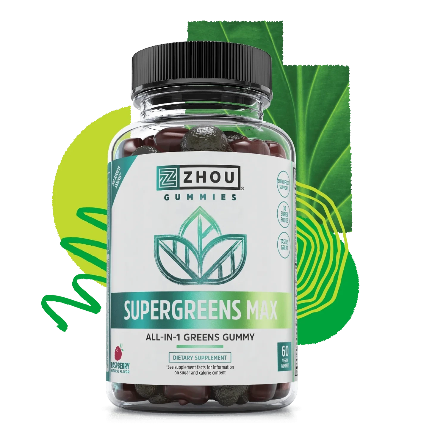 Zhou SupergreensMax Raspberry 60 Gummies