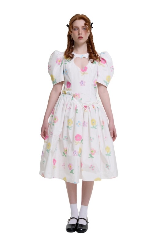 Floral Print Asymmetric Dress With Heart Shape Cutout