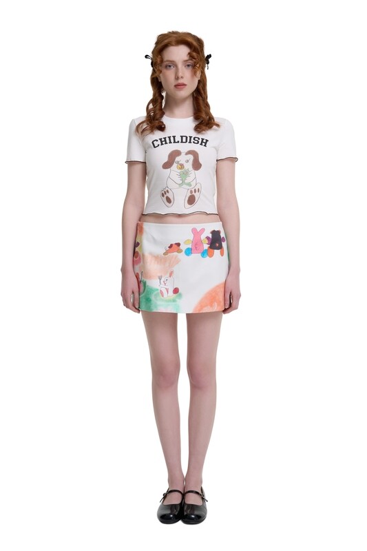 Cotton Animal Print Mini Skirt