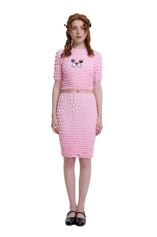 Pink Popcorn Skirt With Embroidery