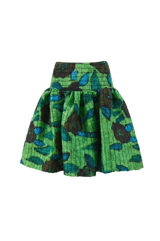 Green Floral Shirred Skirt