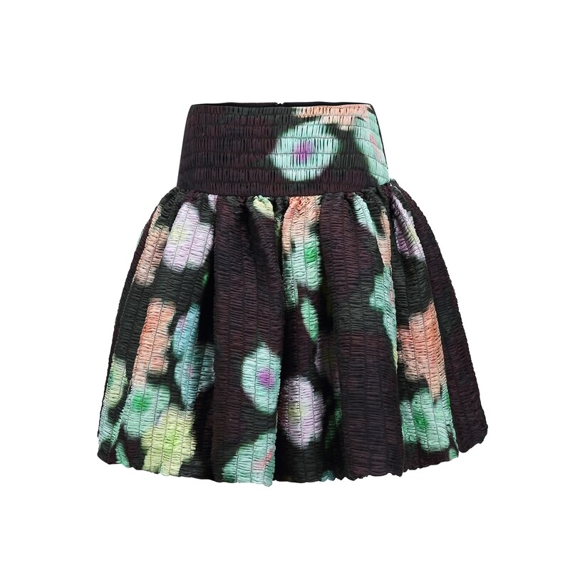 Black Floral Shirred Skirt