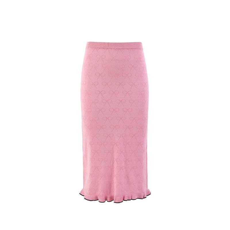 Candy Pink Knitted Skirt With Ruffles