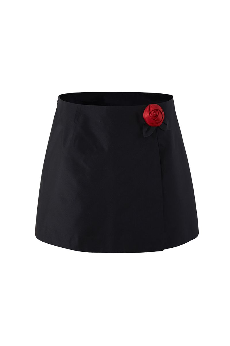 Black Silk Taffeta Red Rose Appliqué Mini Skirt – Shop – Chictopia