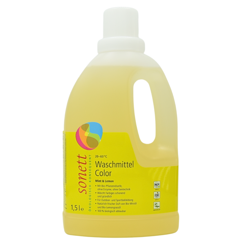 Sonett Color-Waschmittel 1,5 L – Vorderseite Etikett Mint & Lemon