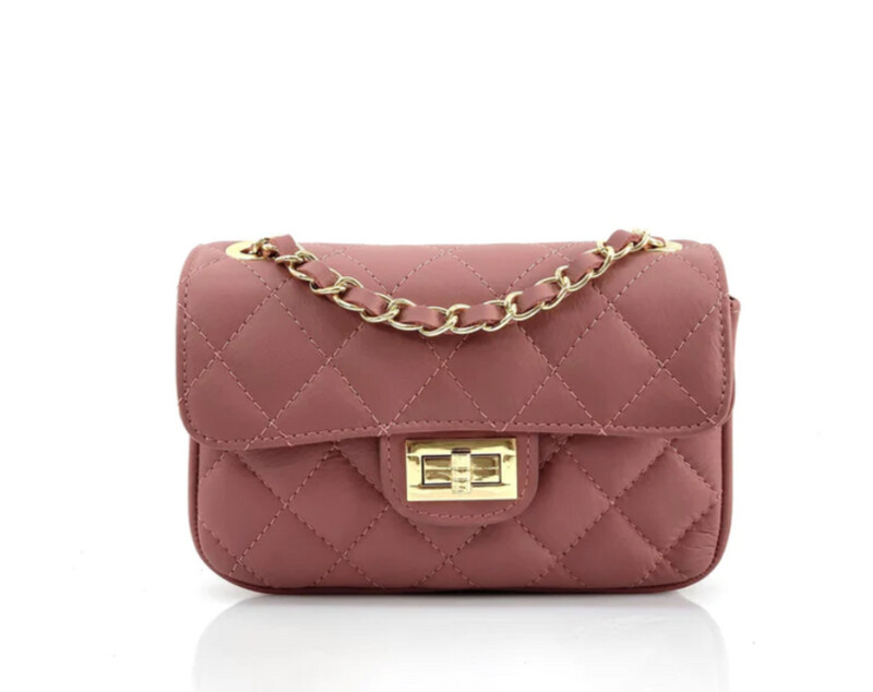 Bolso pequeño piel cadena rosa palo