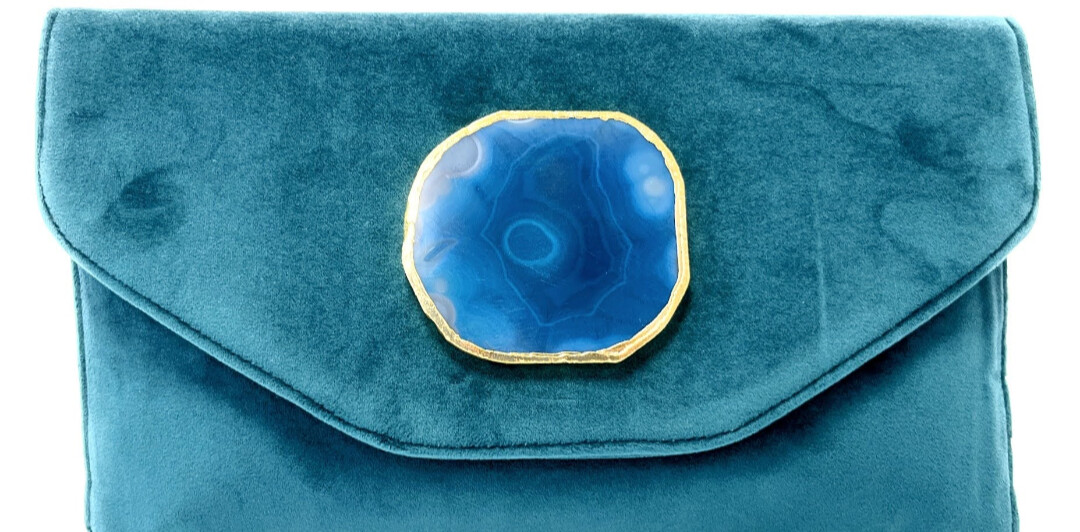 Cartera /Bolso terciopelo Color Turquesa 16X30 piedra natural