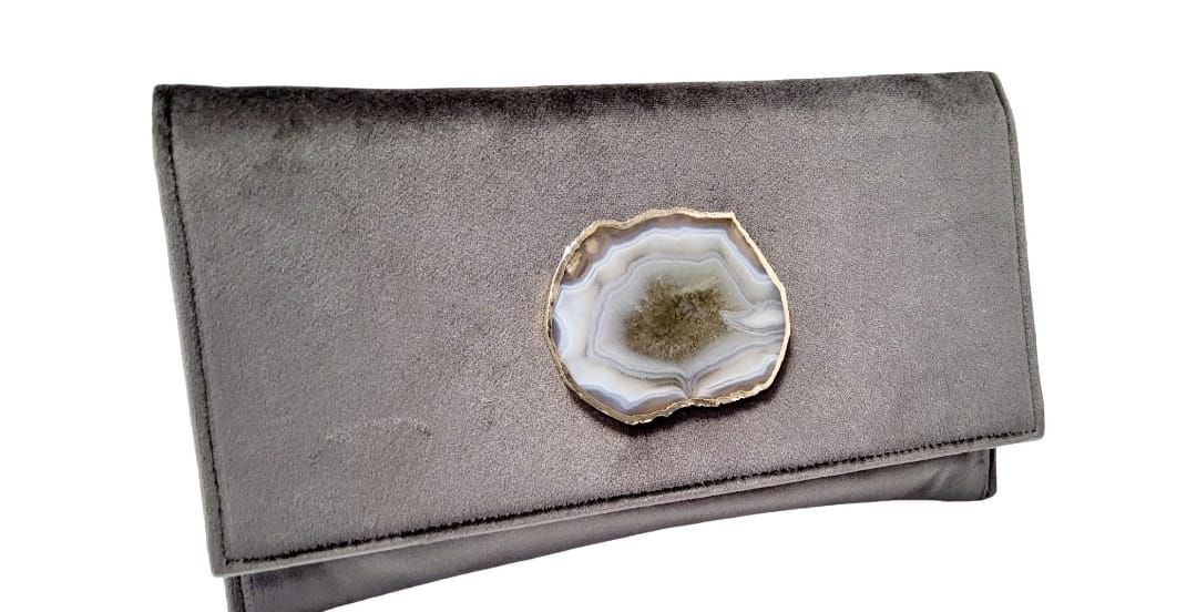 Cartera / Bolso Terciopelo 16 X 30  color Gris Ágata