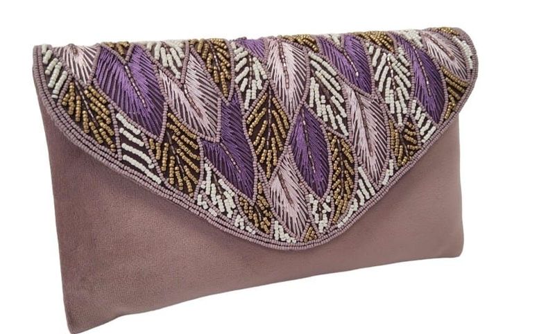 Cartera Terciopelo Rosa 23 X 17 Abalorios