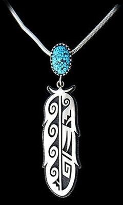 Feather Pendant with Large Kingman Turquoise