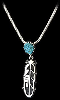 Feather Pendant with Kingman Turquoise