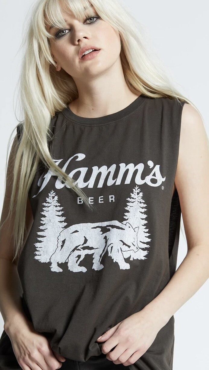 302631 Recycled Karma Hamm&#39;s Beer sleeveless muscle tee, Colour: dark grey, Size: XS