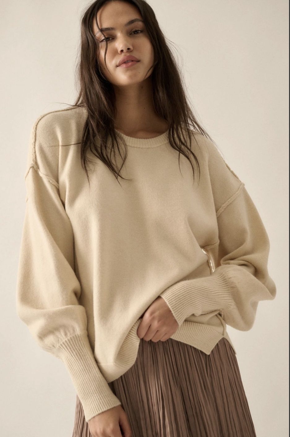 GTB0688 Promesa ls crew neck drop shoulder long cuff sweater