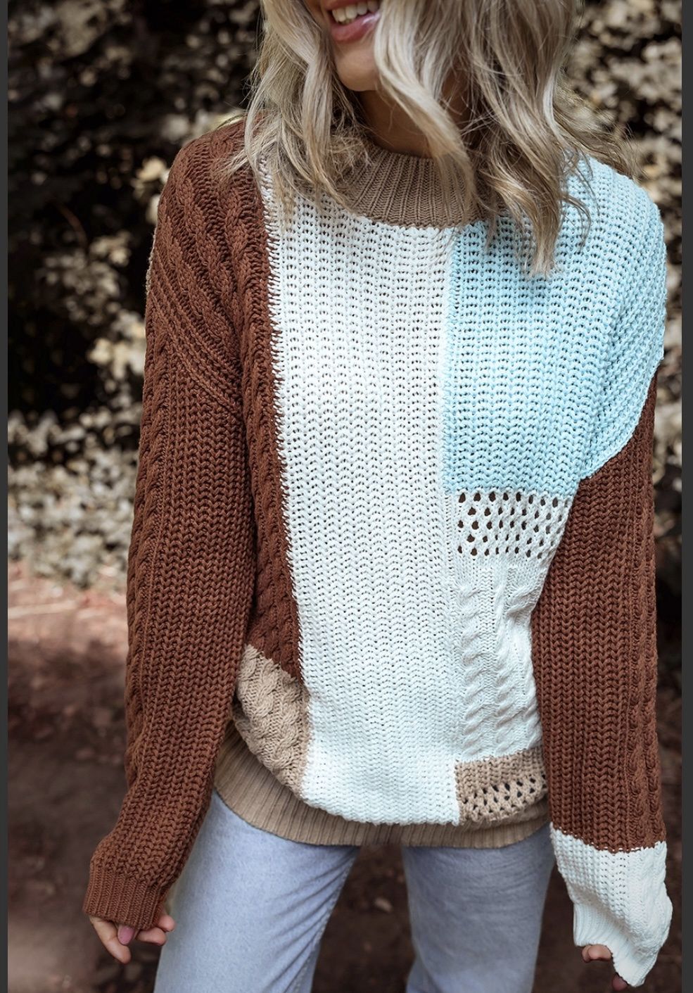 Mixed textured patchwork sweater 1TW 466