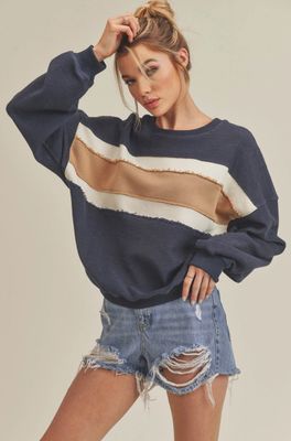 Cozy ls sweatshirt rough edge stripe detail A+C 846AD