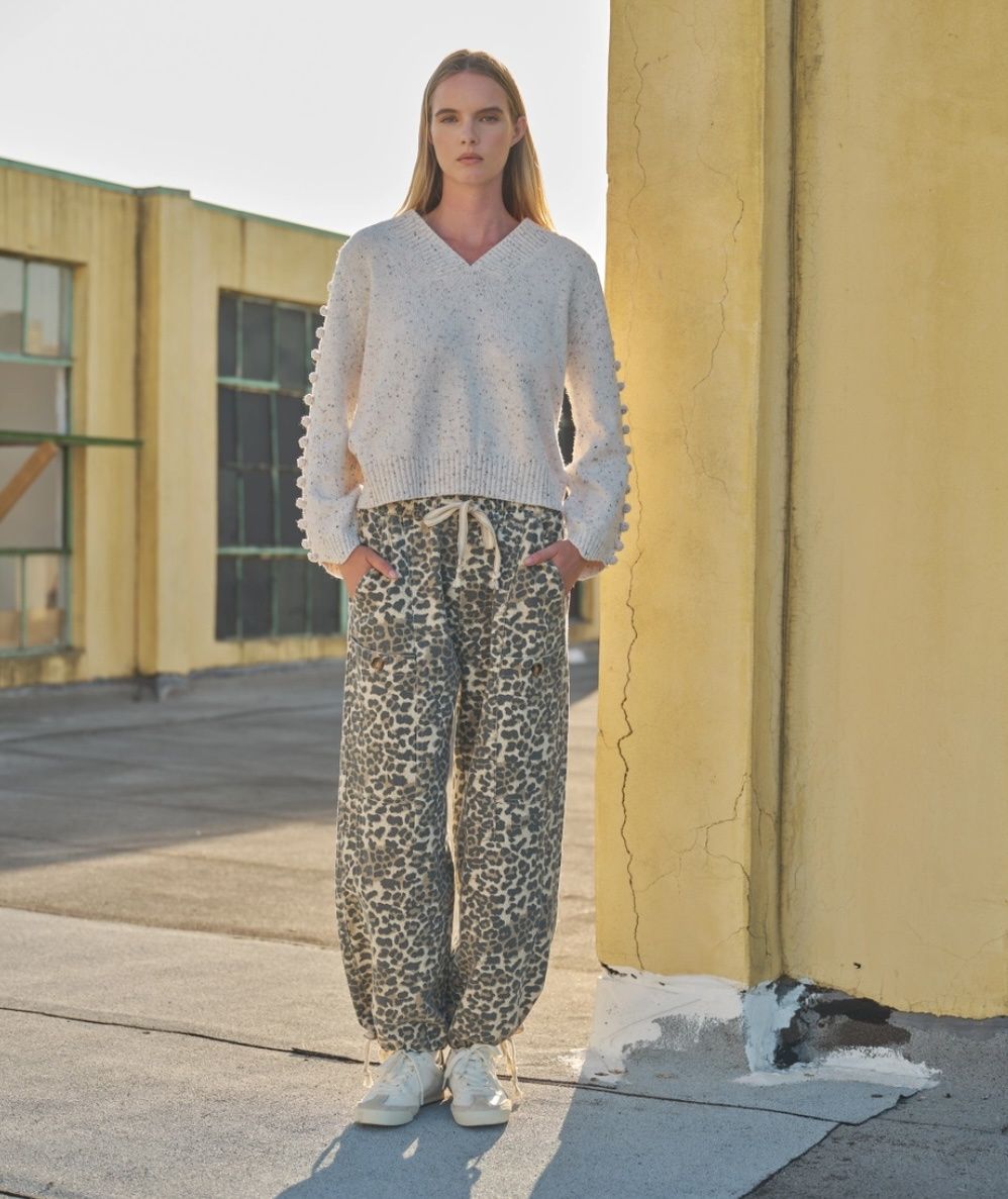 Leopard print pull-on pants w/ ties A&amp;A MAP2675