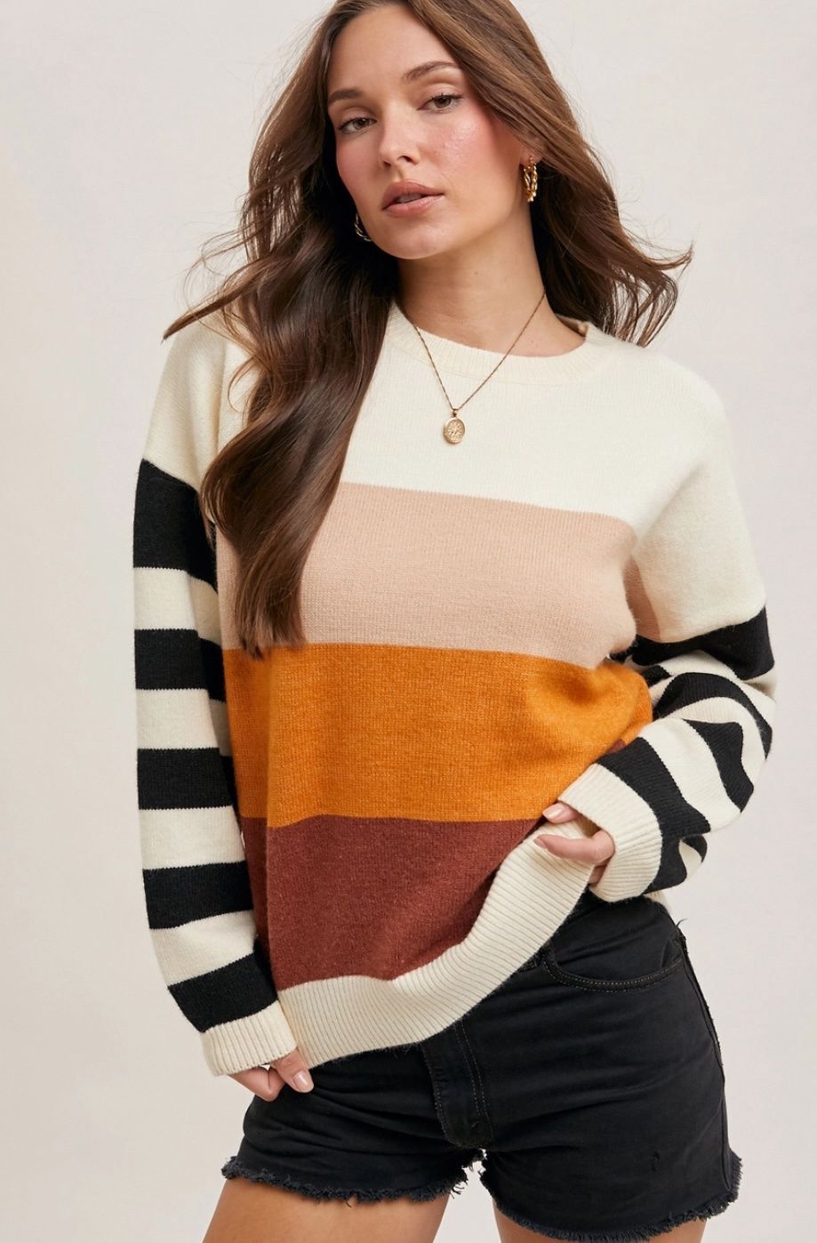 Striped l/s crewneck sweater W01486 Bluivy