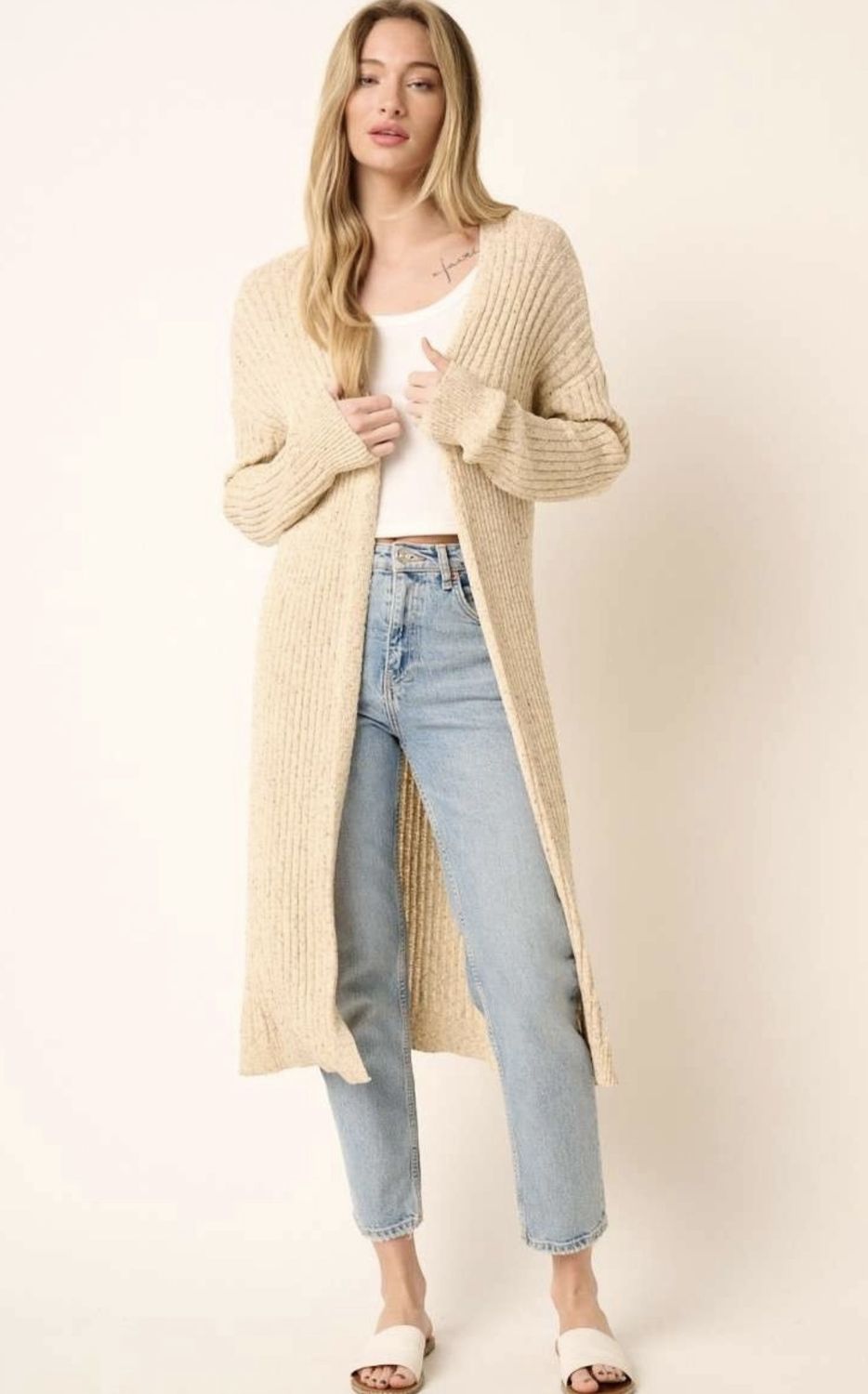Long sleeve heavy textured stripe long open cardigan H20376A Mittoshop