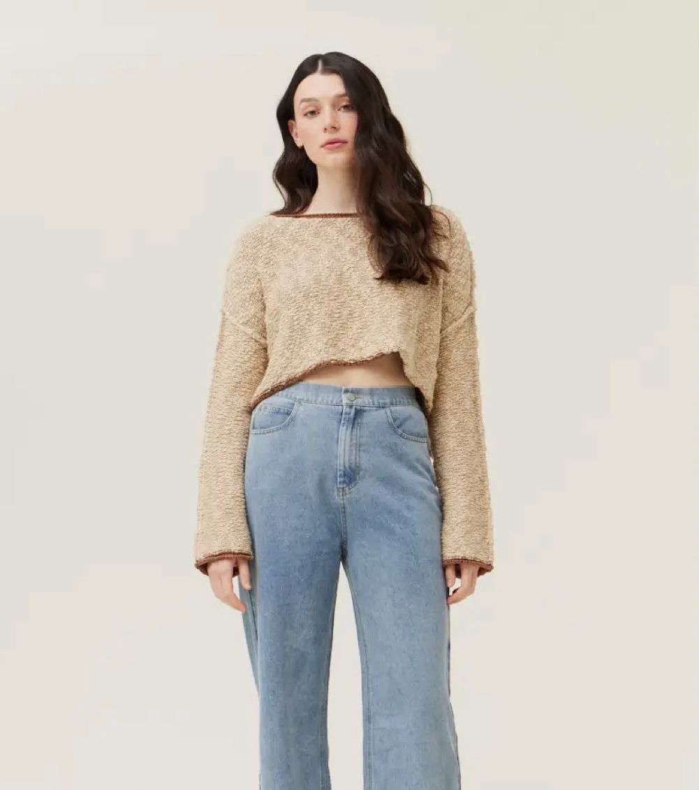 ls contrast neck/wrist crop sweater 41932 G&amp;G