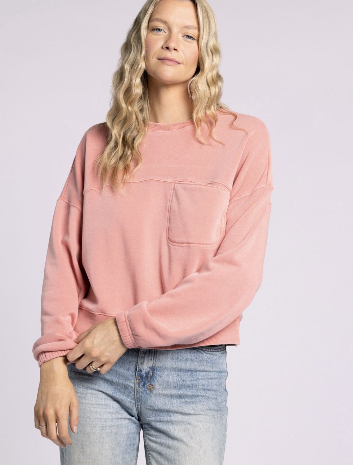 L/s crop crewneck sweatshirt w/ pocket T&amp; S T4342CPKTS