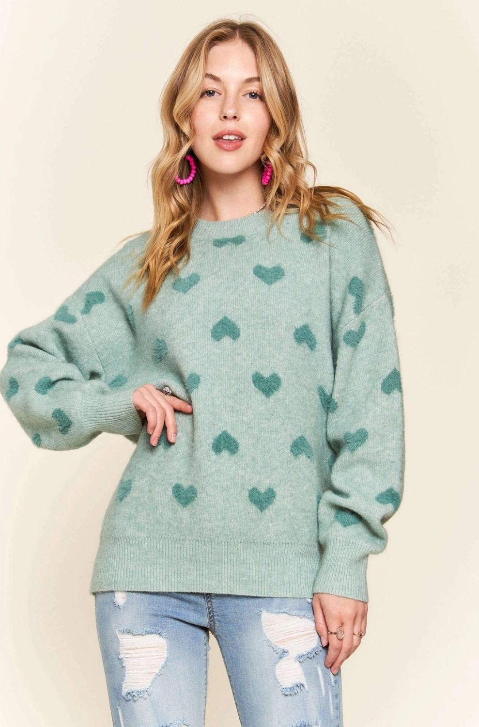 Lovely heart crew neck drop shoulder sweater Adora LA CESW2407G