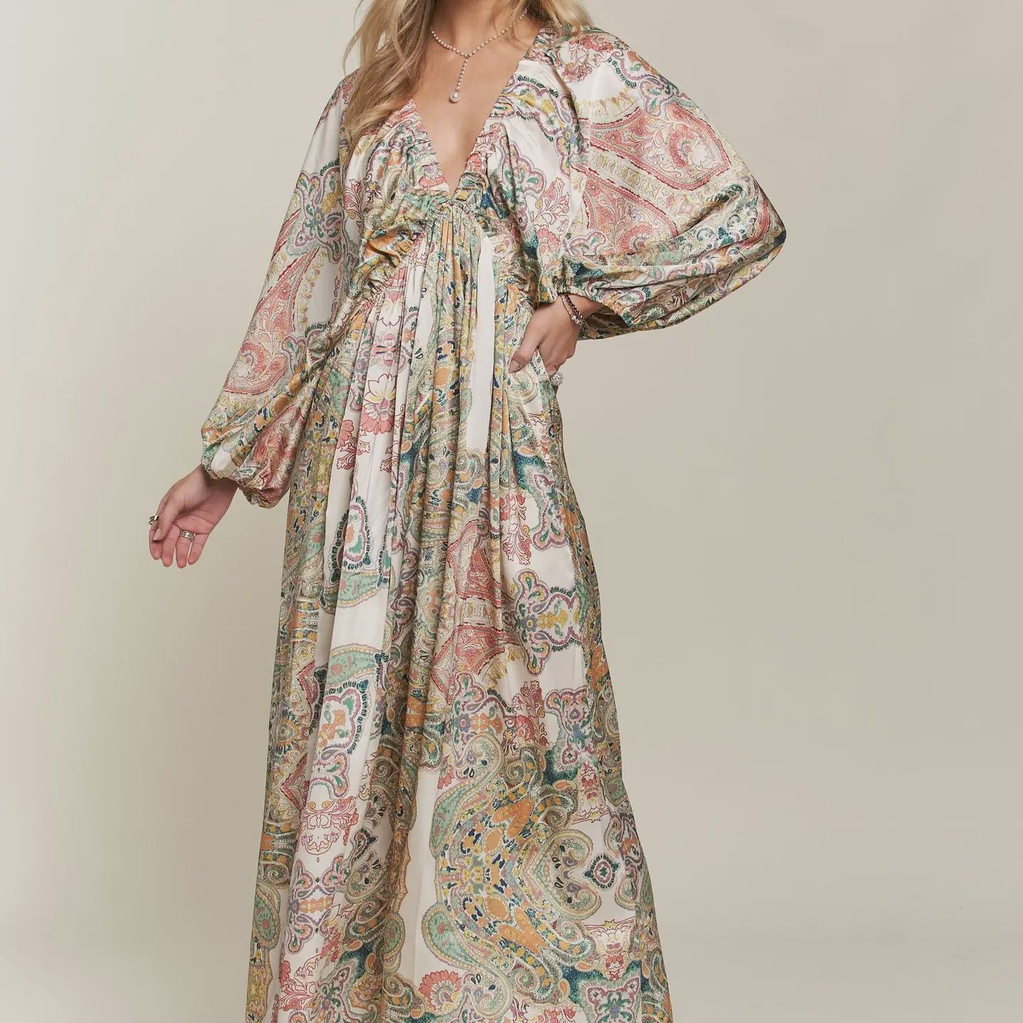 Boho paisley batwing v neck maxi dress AdoraLA CED3540OWN