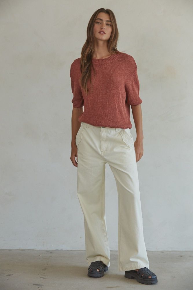 Loose open knit 1/2 sleeve drop shoulder top BT W1460