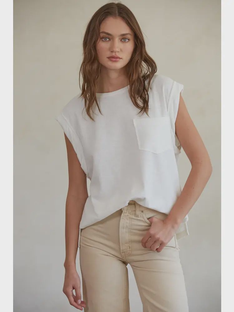 Knit cotton round neck sleeveless / front pocket 2 side slits BT RJ3251