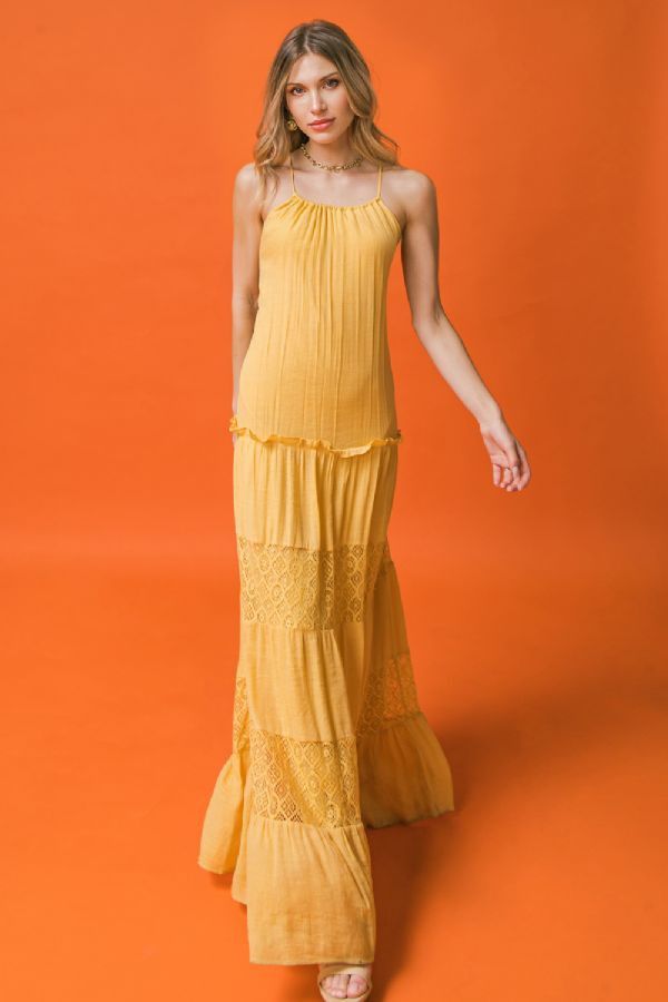 tiered mixed fabric maxi dress ad2550 flying tomato