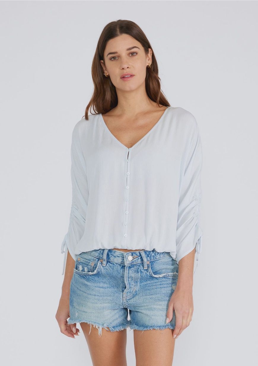 ruched dolman slv button frnt top I-10767w lovestitch