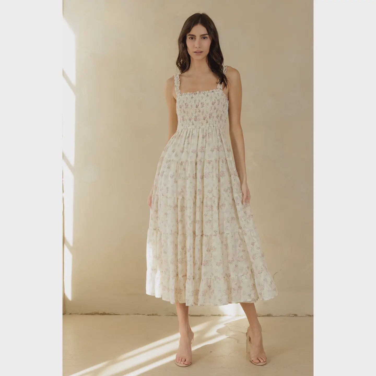Floral tiered ruffle strap ruched embroidered maxi dress Storia BD2181-6