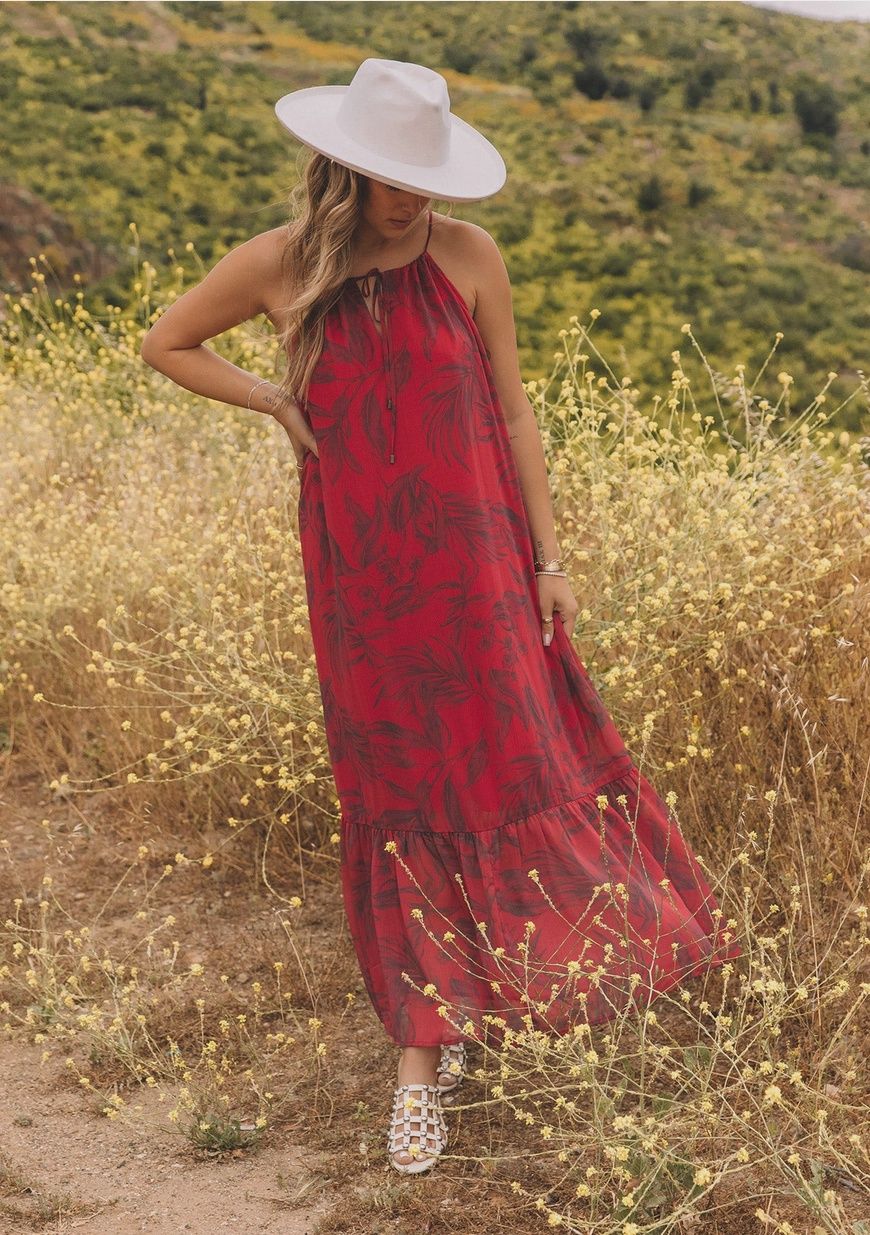 Flowy floral tie front halter maxi Lovestitch I-73298WL-SIL-YC