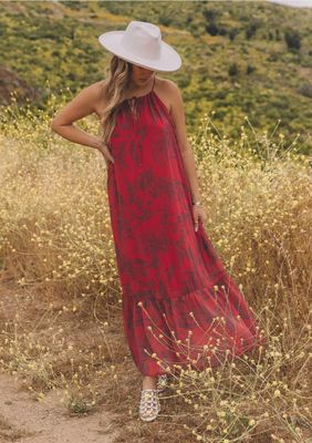 Flowy floral tie front halter maxi Lovestitch I-73298WL-SIL-YC