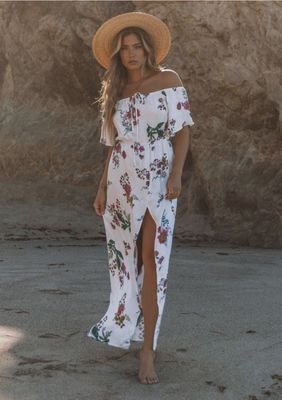 Floral halter/off the shoulder maxi dress Lovestitch I-70608W-NHW