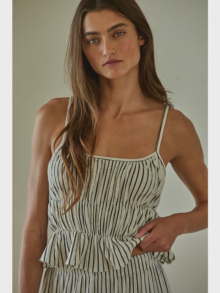 Striped  tiered cami crop top BT L7986
