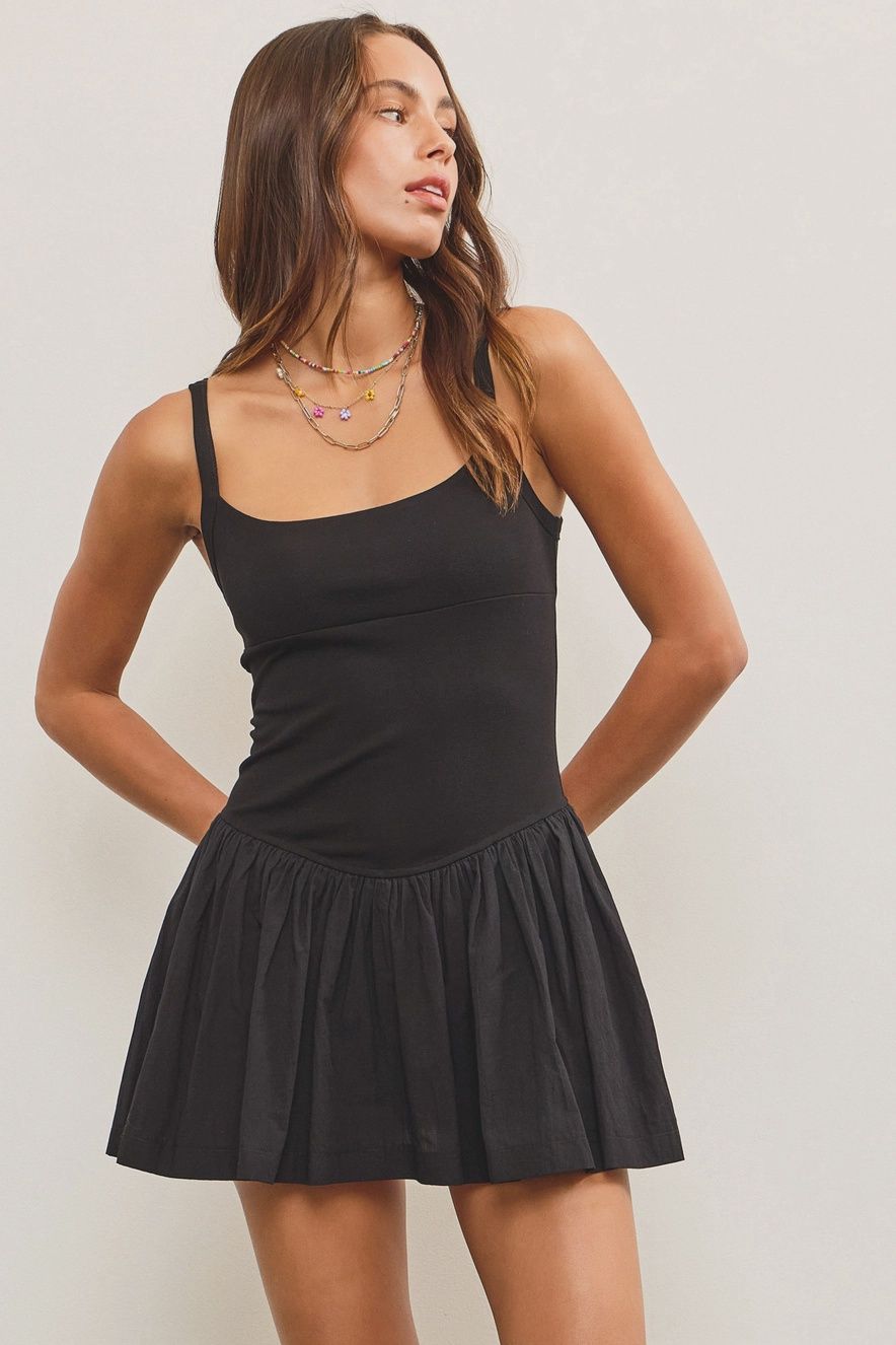 Tank top drop waist mixed fabric mini dress skort MS S24550