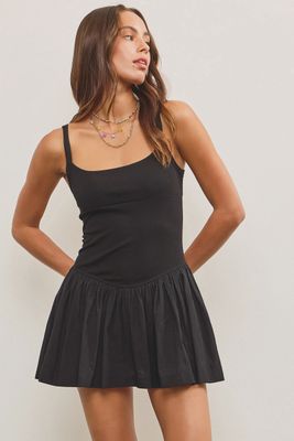 Tank top drop waist mixed fabric mini dress skort MS S24550