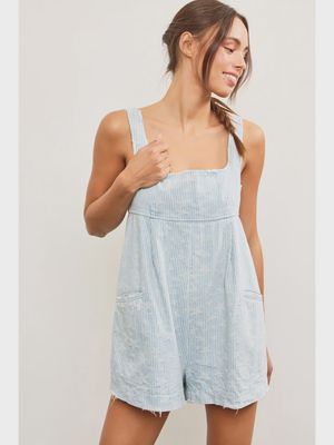 Striped faded star distressed sleeveless romper MS DS0880