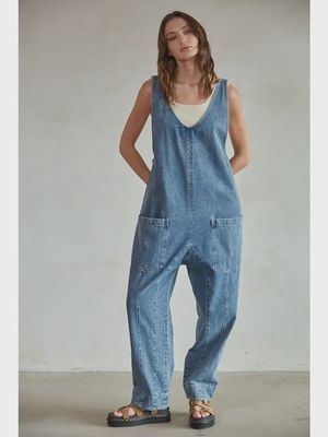 Denim Scoop Neck Sleeveless Wide Leg Overall BT BD295