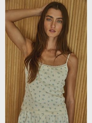 Knit Cotton Scoop Neck Floral Spaghetti Strap Cami Top BT L8265