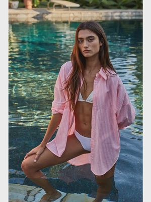 oversized ls striped buttondown shirt BT L8287