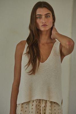 Racerback knit sleeveless v neck tank BT W1925