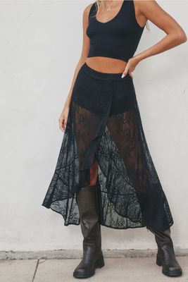 Lace ruffle high lo built in shorts maxi skirt DF FS12272-CP373