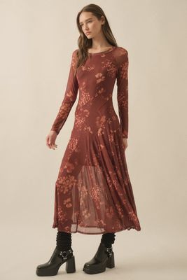 mesh ls diagonal panel floral maxi dress Promesa UDB0758C